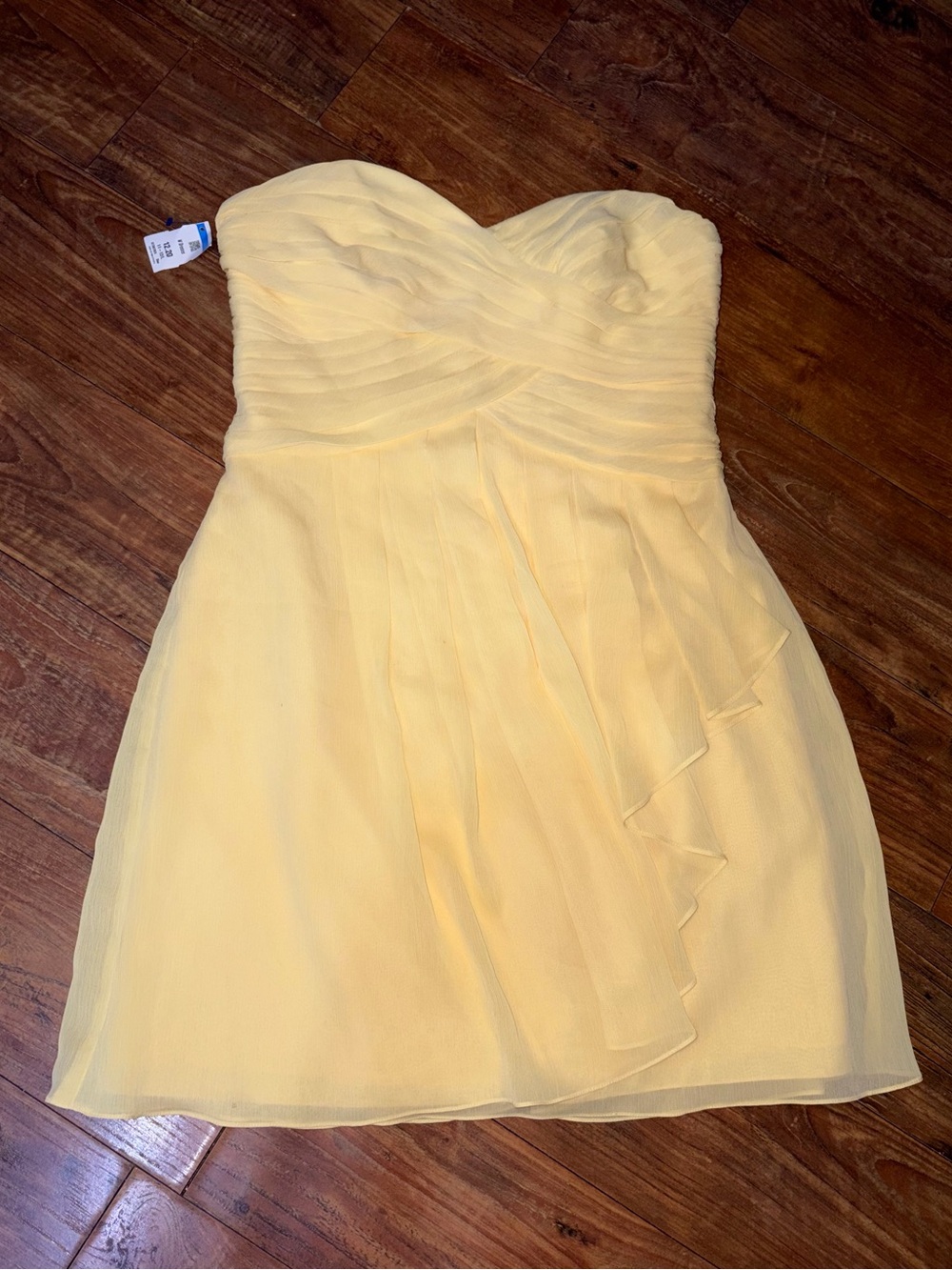 David's Bridal Yellow Strapless Chiffon Cocktail / Bridesmaid Dress (Size 12)